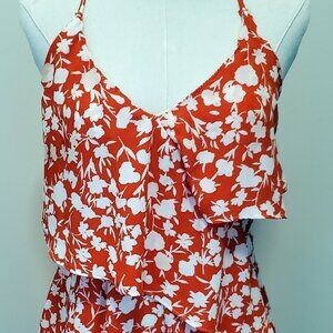 Sugarlips Orange & White Floral Ruffle Romper, Size Small (Sz S)